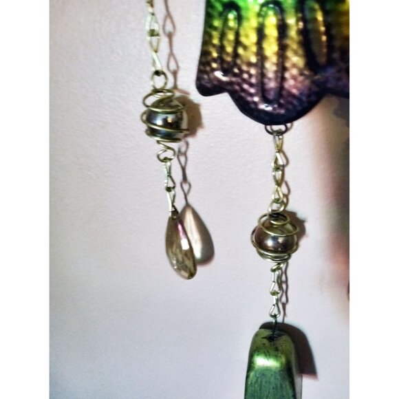 Metal Owl Wind Chime Bell Colorful Glass Accent Hanging Hook Outdoor Decor 21 In - Picture 11 of 16